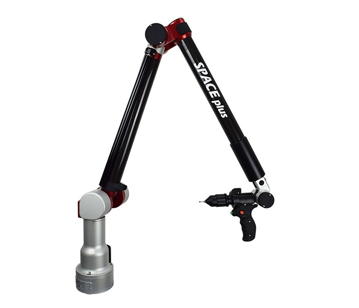 Tomelleri Engineering SPACE Plus portable articulated measuring arm with 6- and 7-axis configurations, available in measurement diameters from 1.8 m to 4 m.