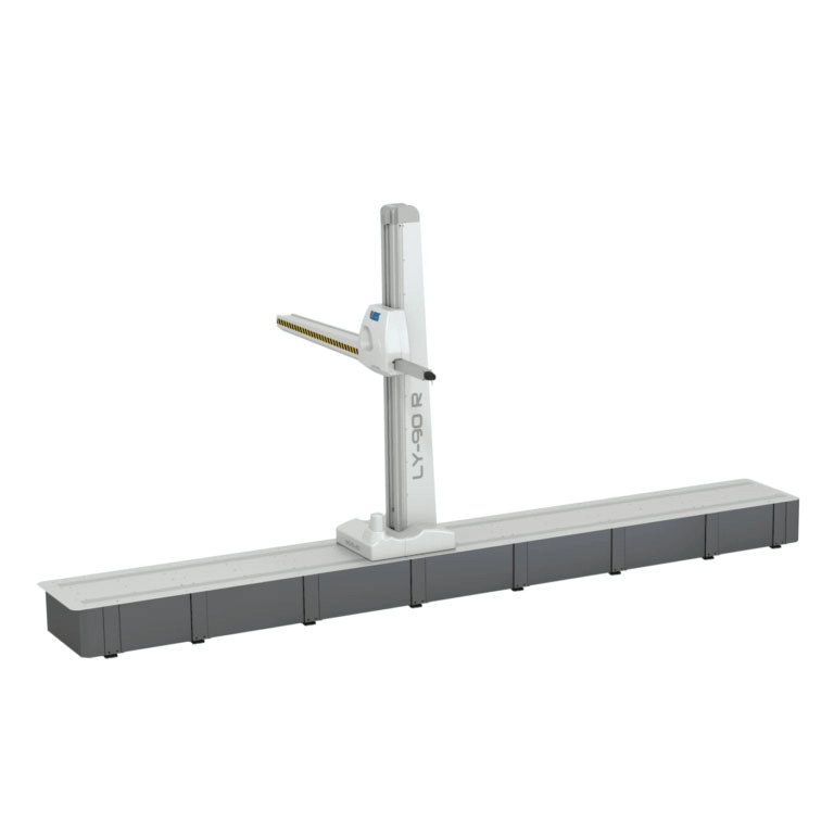 LK Metrology LY-90 horizontal-arm coordinate measuring machine with extended runway guideway and vertical column-mounted probe arm.